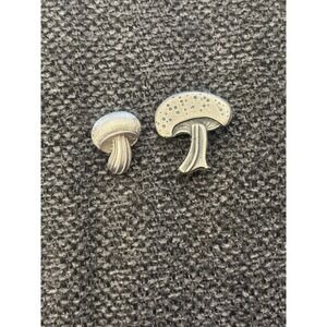Vintage METZKE Mushroom Pins Brooch Set Silver Tone Botanical Nature Whimsical